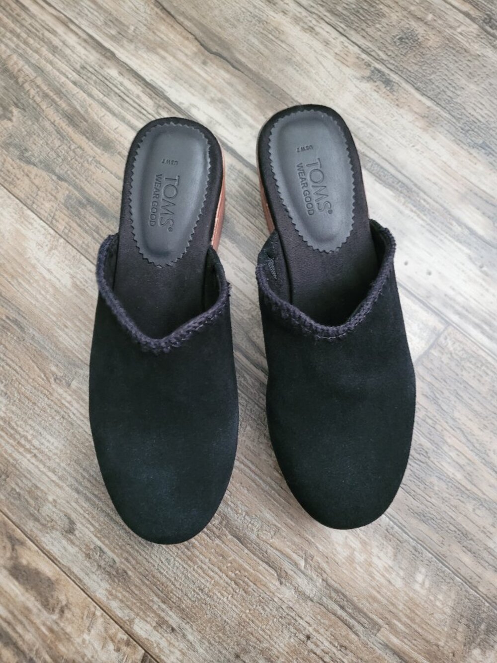 Toms Black Suede Wood Clog Slip-on Shoes